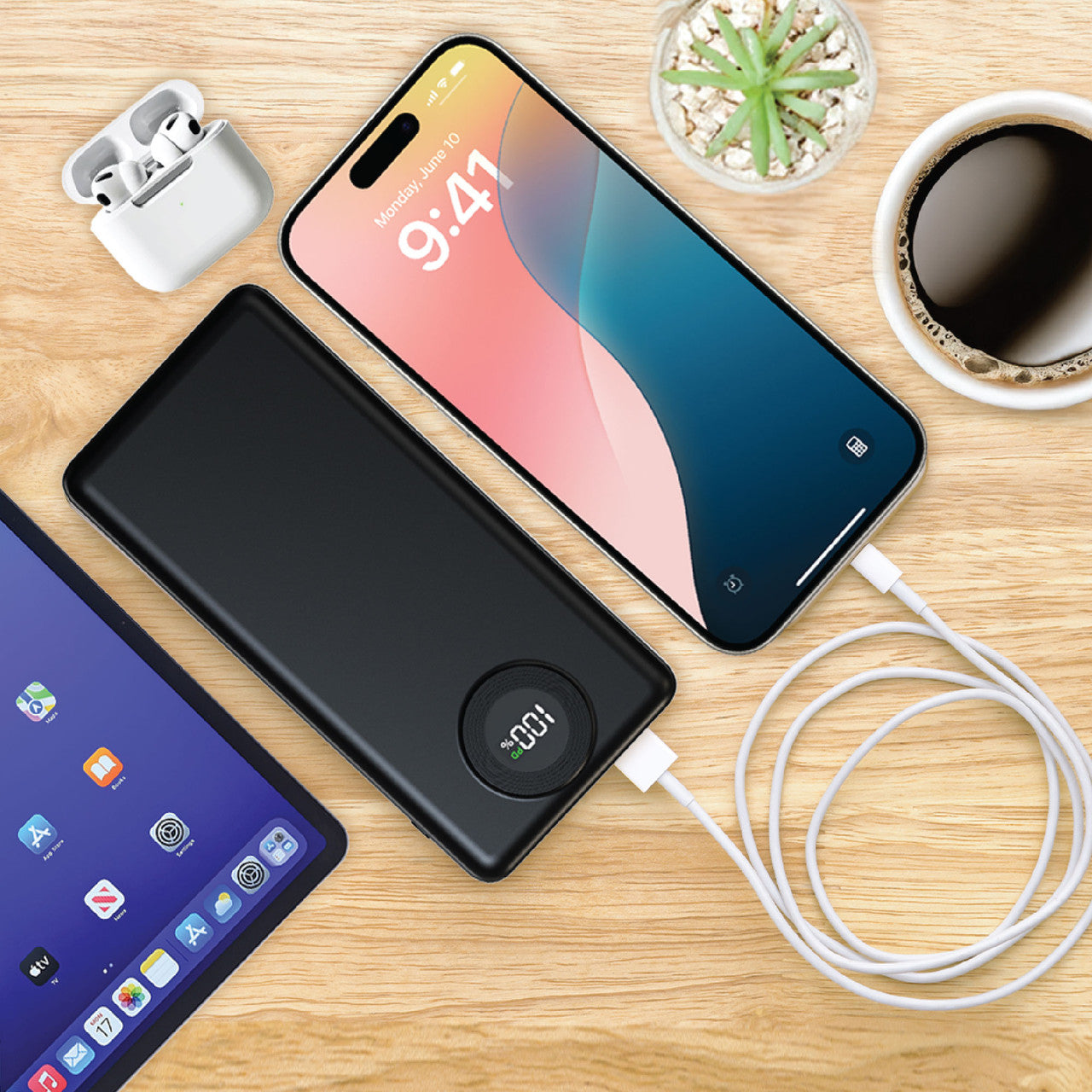 Laser 10000mAh Powerbank with LED Display Black