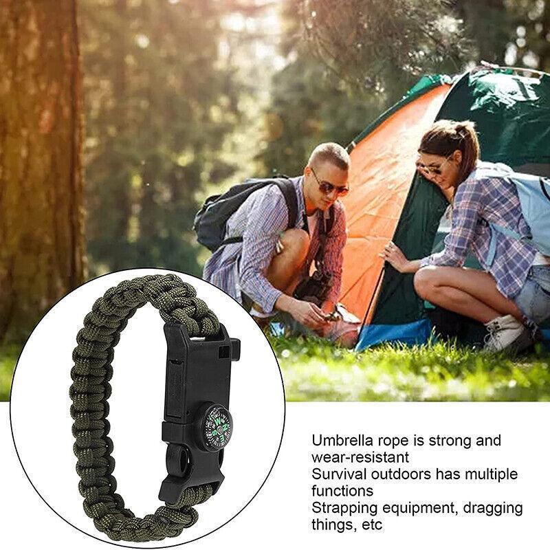 Flint Fire Starter 5In1 Survival Paracord Bracelet Whistle Compass Gear Tool Kit - Orange