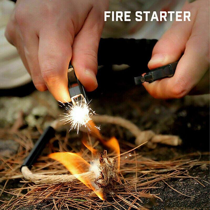 Flint Fire Starter 5In1 Survival Paracord Bracelet Whistle Compass Gear Tool Kit - Orange