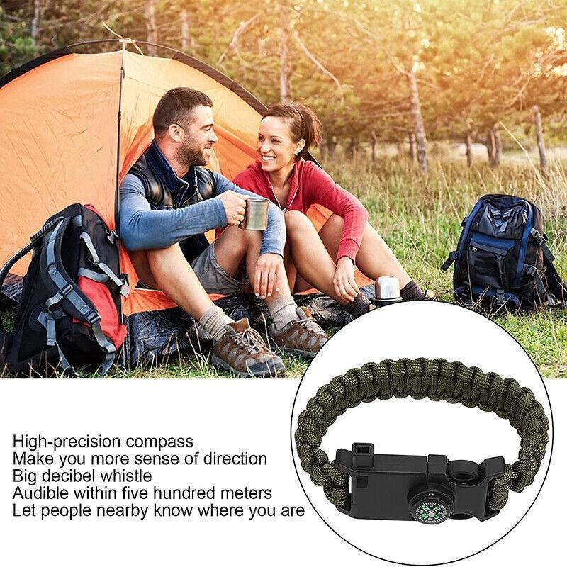 Flint Fire Starter 5In1 Survival Paracord Bracelet Whistle Compass Gear Tool Kit - Orange