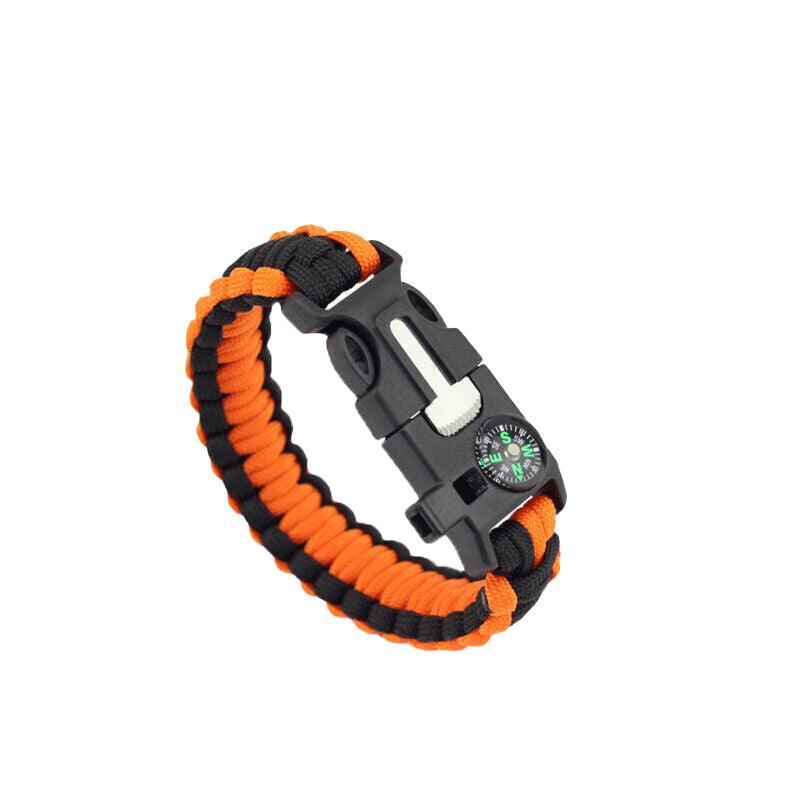 Flint Fire Starter 5In1 Survival Paracord Bracelet Whistle Compass Gear Tool Kit - Red Navy