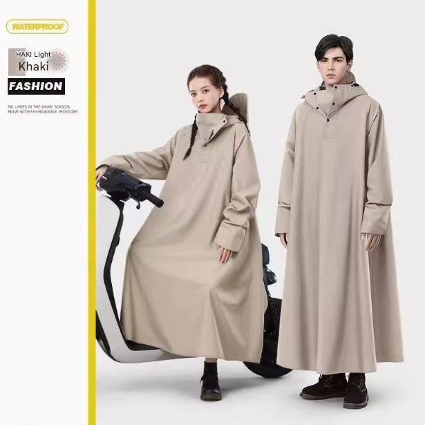 Khaki Long Full-Body Waterproof Raincoat for Electric Scooters & Motorcycles - Men's and Women's Riding Poncho with Adjustable Hood and Sleeve Design(M)