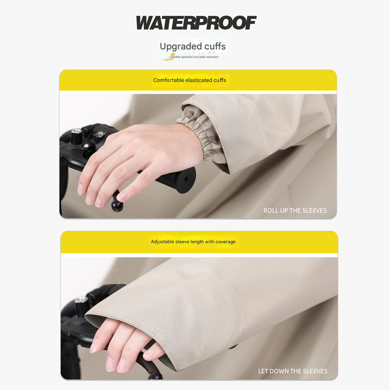 Khaki Long Full-Body Waterproof Raincoat for Electric Scooters & Motorcycles - Men's and Women's Riding Poncho with Adjustable Hood and Sleeve Design(2XL)